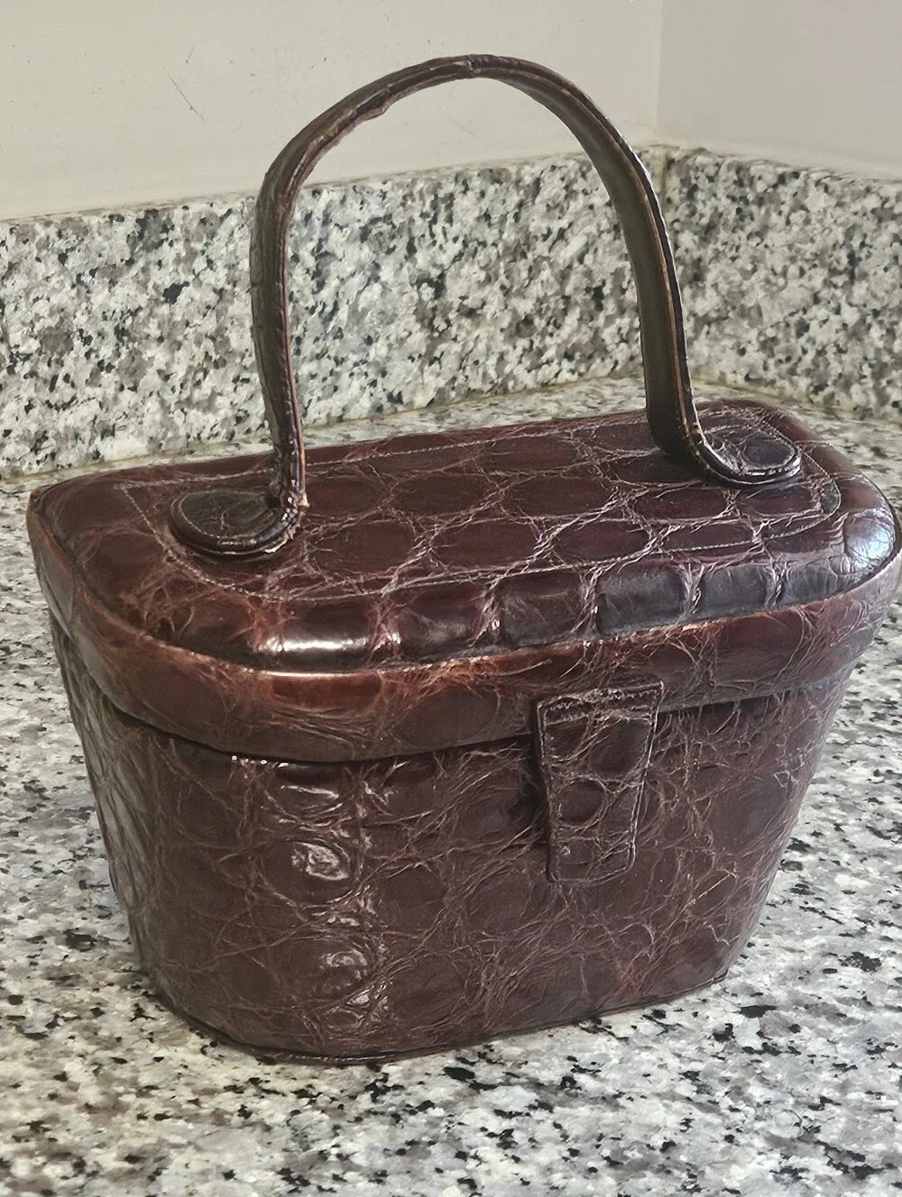 Vintage 1950s Palizzio Brown Genuine Crocodile Alligator Box Purse Handbag